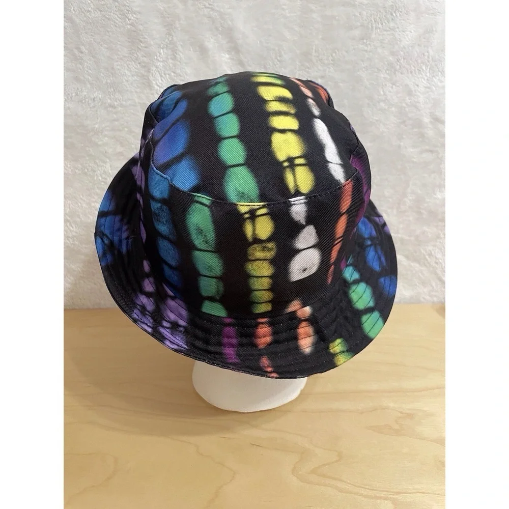 Justice Girls Rainbow Tie Dye Radiate Love Bucket Hat Black‎ Multi